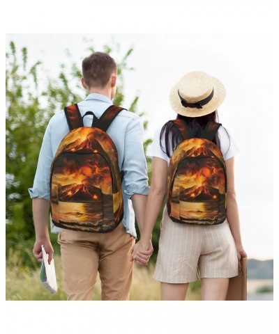 Volcano Print Unisex Canvas Bag Canvas Shoulder Pouch Pack Lightweight Backpack For Woman Lady Black Small $22.43 Backpacks