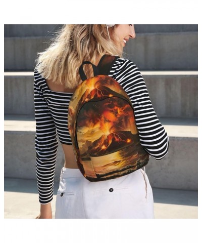 Volcano Print Unisex Canvas Bag Canvas Shoulder Pouch Pack Lightweight Backpack For Woman Lady Black Small $22.43 Backpacks