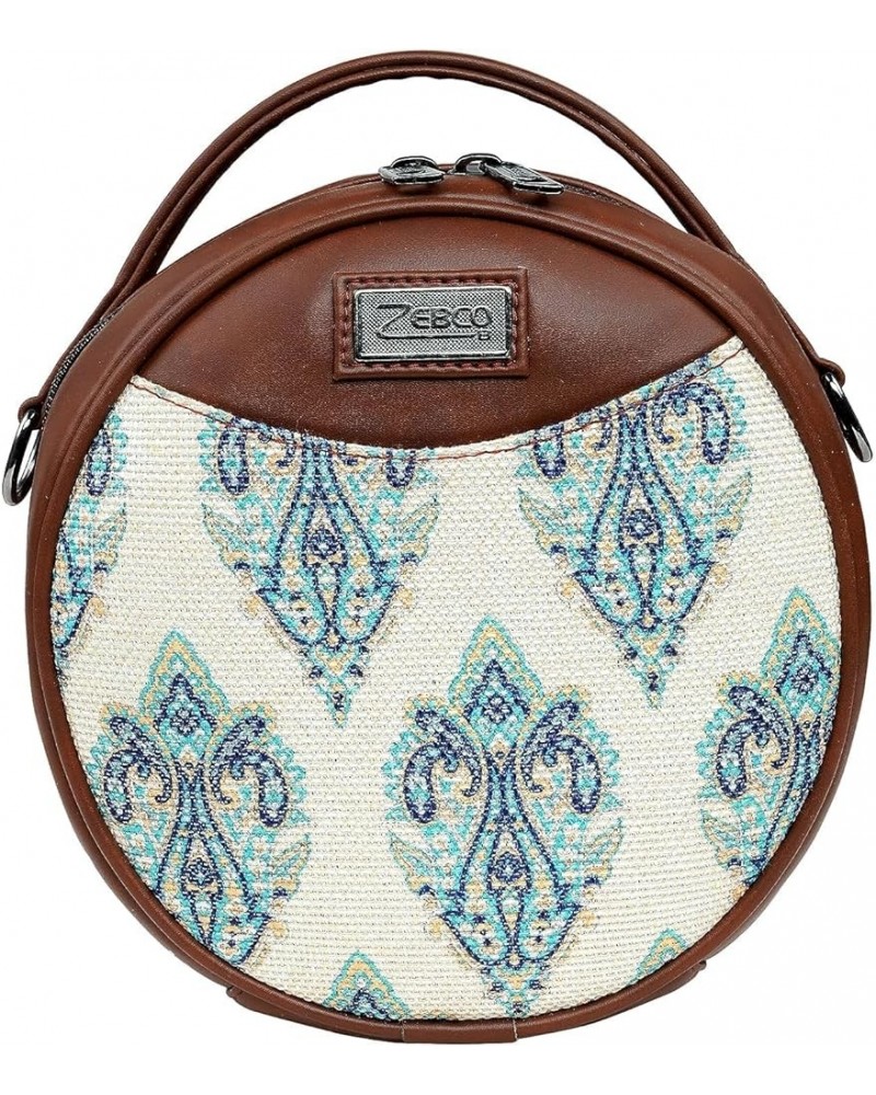 Round Sling Bag | Women Handbag | Ladies Handpurse Blue Ajrakh $35.70 Handbags