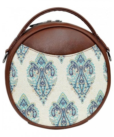 Round Sling Bag | Women Handbag | Ladies Handpurse Blue Ajrakh $35.70 Handbags