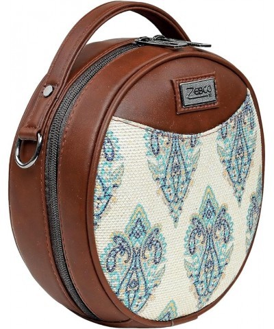 Round Sling Bag | Women Handbag | Ladies Handpurse Blue Ajrakh $35.70 Handbags