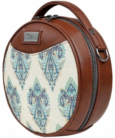 Round Sling Bag | Women Handbag | Ladies Handpurse Blue Ajrakh $35.70 Handbags