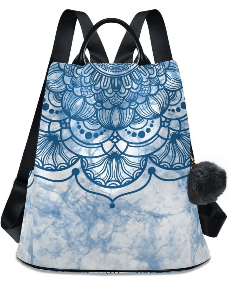 Bohemian Flower Blue Mandala Backpack Purse for Women Travel Bag Anti Theft Back Pack Fashion Shoulder Bag with Adjustable St...