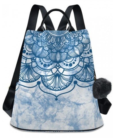 Bohemian Flower Blue Mandala Backpack Purse for Women Travel Bag Anti Theft Back Pack Fashion Shoulder Bag with Adjustable St...