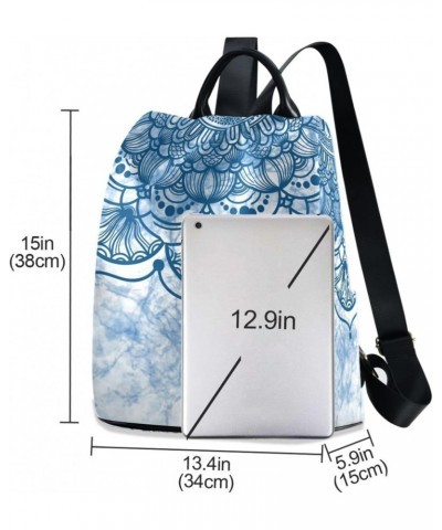 Bohemian Flower Blue Mandala Backpack Purse for Women Travel Bag Anti Theft Back Pack Fashion Shoulder Bag with Adjustable St...