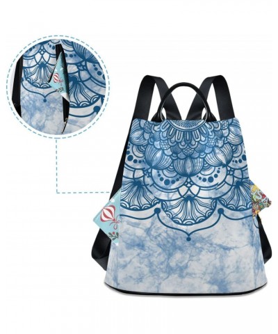 Bohemian Flower Blue Mandala Backpack Purse for Women Travel Bag Anti Theft Back Pack Fashion Shoulder Bag with Adjustable St...