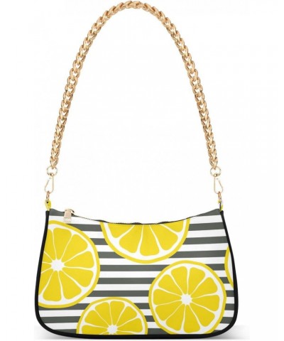 Lemon Black Stripe Small Shoulder Bags for Women Handbags Mini Clutch Purse with Zipper $15.89 Shoulder Bags