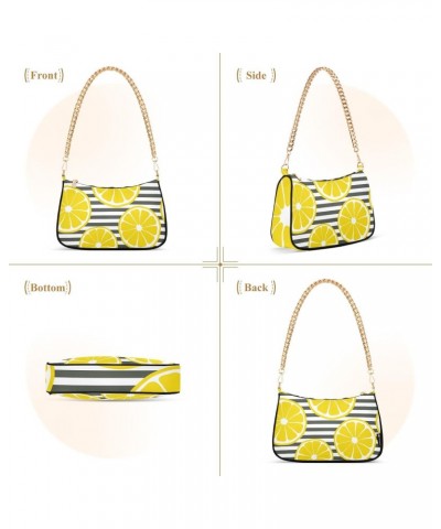 Lemon Black Stripe Small Shoulder Bags for Women Handbags Mini Clutch Purse with Zipper $15.89 Shoulder Bags