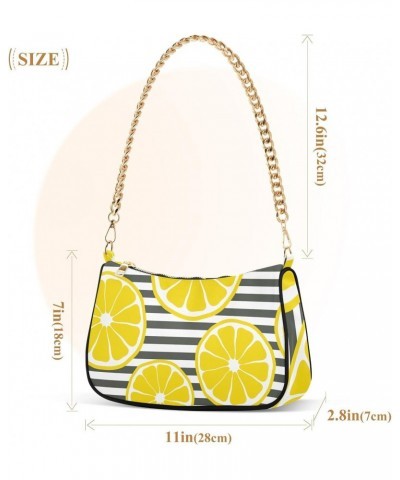 Lemon Black Stripe Small Shoulder Bags for Women Handbags Mini Clutch Purse with Zipper $15.89 Shoulder Bags