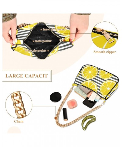 Lemon Black Stripe Small Shoulder Bags for Women Handbags Mini Clutch Purse with Zipper $15.89 Shoulder Bags