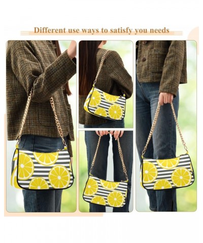 Lemon Black Stripe Small Shoulder Bags for Women Handbags Mini Clutch Purse with Zipper $15.89 Shoulder Bags