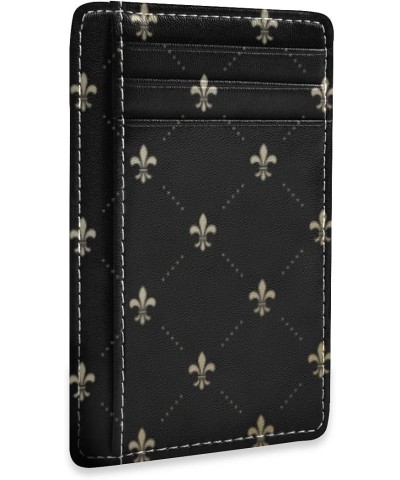 Fleur De Lis Retro French Lily Slim Minimalist Wallets Rfid Blocking Card Wallets PU Leather Front Pocket Wallets for Men and...