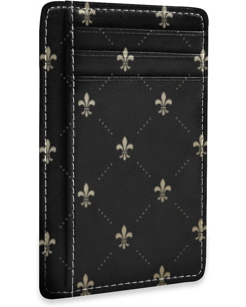 Fleur De Lis Retro French Lily Slim Minimalist Wallets Rfid Blocking Card Wallets PU Leather Front Pocket Wallets for Men and...