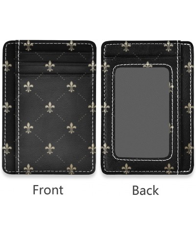 Fleur De Lis Retro French Lily Slim Minimalist Wallets Rfid Blocking Card Wallets PU Leather Front Pocket Wallets for Men and...