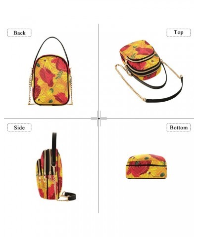 Women Crossbody Handbag Pattern with with Poppies and Daisies Quilted Chain Bag $15.33 Crossbody Bags