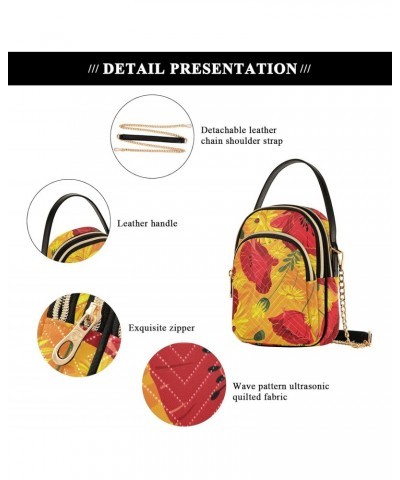 Women Crossbody Handbag Pattern with with Poppies and Daisies Quilted Chain Bag $15.33 Crossbody Bags