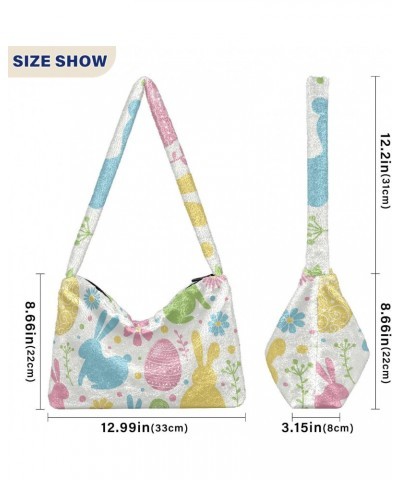 Easter Women Boho Handbag Silhouette Cute Bunny Eggs Underarm Bag Tote Bag Shoulder Bag Crossbody Bag Fluffy Cell Phone Purse...