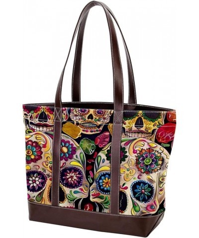 Tote Bag, Large Tote Bag, Tote Bag with Zipper, Skull and Flower Rose Vintage Cool, Womens Tote Bags for Work Design 3100 $23...