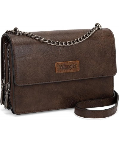 Flap Crossbody Purse for Women Western Organizer Wallets with Chain Strap Dark Coffee $19.32 Shoulder Bags