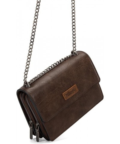 Flap Crossbody Purse for Women Western Organizer Wallets with Chain Strap Dark Coffee $19.32 Shoulder Bags