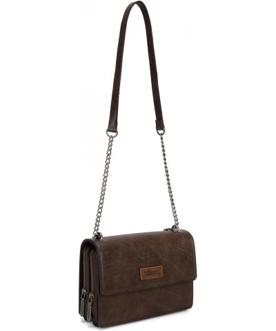 Flap Crossbody Purse for Women Western Organizer Wallets with Chain Strap Dark Coffee $19.32 Shoulder Bags