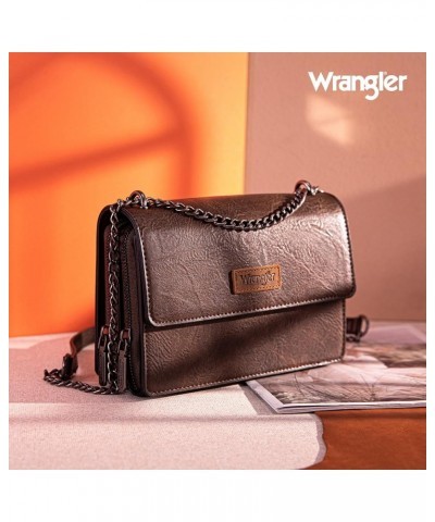 Flap Crossbody Purse for Women Western Organizer Wallets with Chain Strap Dark Coffee $19.32 Shoulder Bags