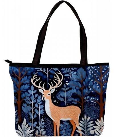 The Tote Bag For Women,Purses For Women,Handbags For Women,Blue Tree Deer and Forest Handbags $15.06 Totes