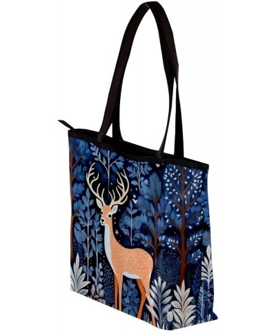 The Tote Bag For Women,Purses For Women,Handbags For Women,Blue Tree Deer and Forest Handbags $15.06 Totes