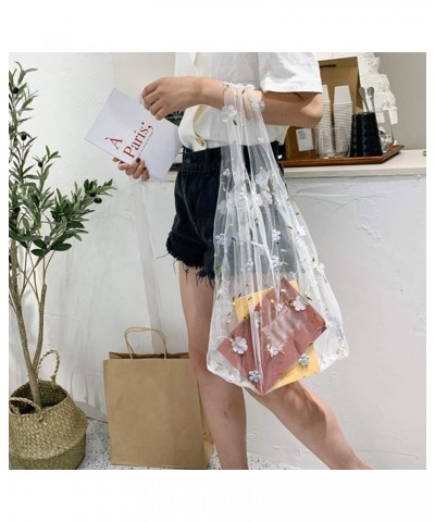 Woman Handbag Mesh Casual Flower Shopping Handbags Bags Embroidery Tote Bag Hand Woman Bag Blue $6.77 Shoulder Bags