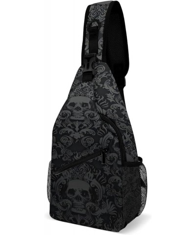 Black Goth Gothic Skull Damask Pattern Sling Bags Men And Women Shoulder Backpack Chest Bag Cross Body Chest Sling Backpack. ...