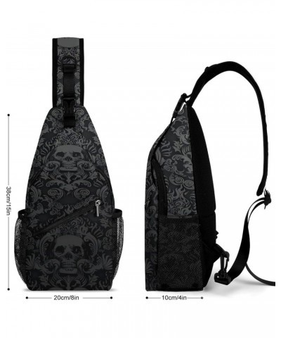 Black Goth Gothic Skull Damask Pattern Sling Bags Men And Women Shoulder Backpack Chest Bag Cross Body Chest Sling Backpack. ...