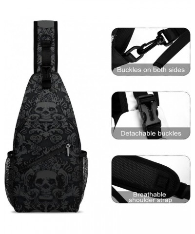 Black Goth Gothic Skull Damask Pattern Sling Bags Men And Women Shoulder Backpack Chest Bag Cross Body Chest Sling Backpack. ...