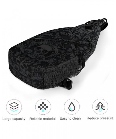 Black Goth Gothic Skull Damask Pattern Sling Bags Men And Women Shoulder Backpack Chest Bag Cross Body Chest Sling Backpack. ...