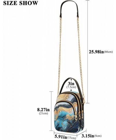 Marble Blue and Golden Womens Sling Backpack Crossbody Chain Shoulder Bags Waist Packs Multipurpose Handbags for Travel Shopp...