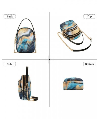 Marble Blue and Golden Womens Sling Backpack Crossbody Chain Shoulder Bags Waist Packs Multipurpose Handbags for Travel Shopp...