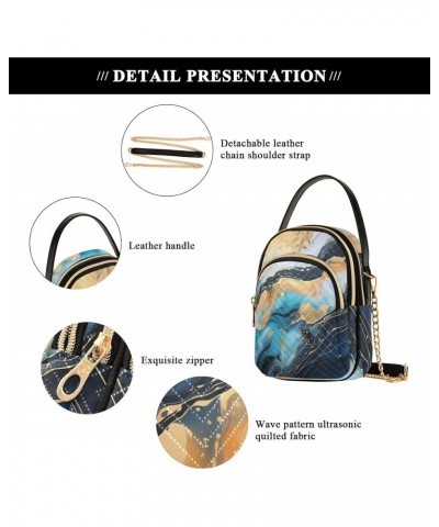 Marble Blue and Golden Womens Sling Backpack Crossbody Chain Shoulder Bags Waist Packs Multipurpose Handbags for Travel Shopp...