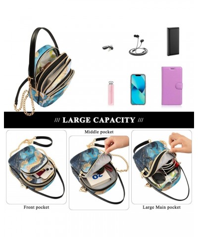 Marble Blue and Golden Womens Sling Backpack Crossbody Chain Shoulder Bags Waist Packs Multipurpose Handbags for Travel Shopp...