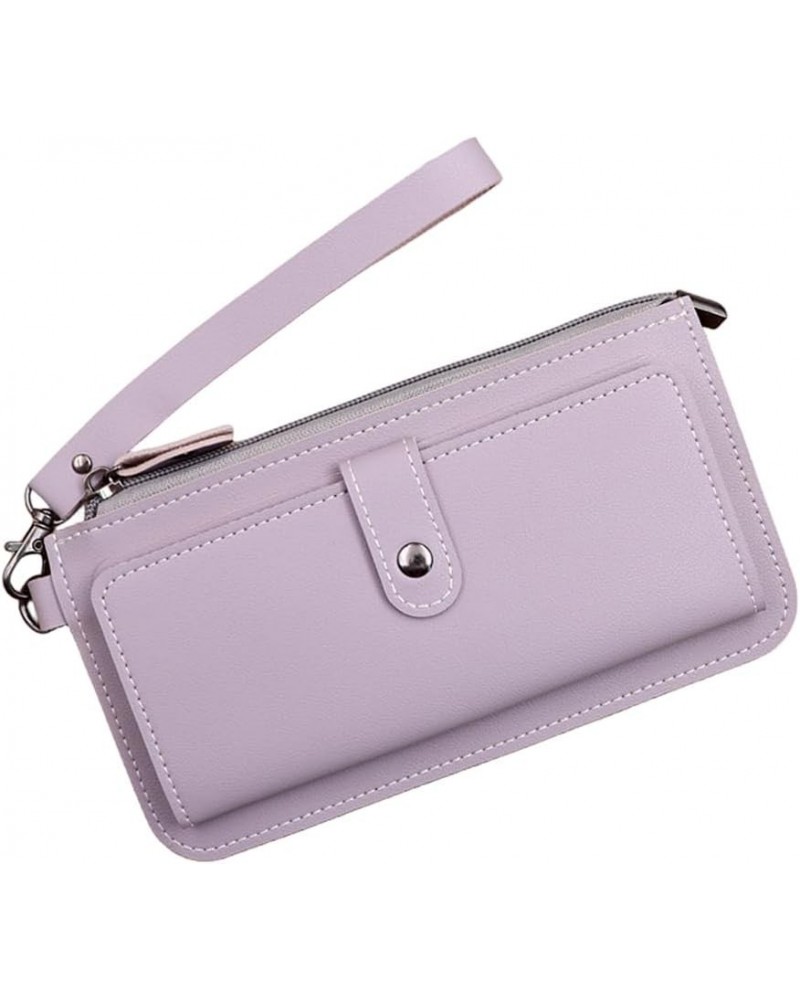 Slim Compact Bifold Wallet PU Leather Large Capacity Credit Card Holder Banknote Coin Purse Phone Handbag Women Purse with Wr...