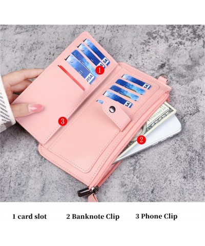 Slim Compact Bifold Wallet PU Leather Large Capacity Credit Card Holder Banknote Coin Purse Phone Handbag Women Purse with Wr...