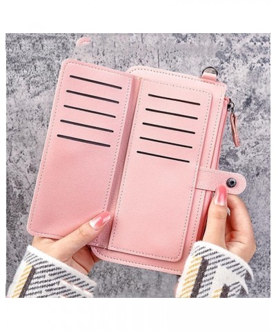 Slim Compact Bifold Wallet PU Leather Large Capacity Credit Card Holder Banknote Coin Purse Phone Handbag Women Purse with Wr...