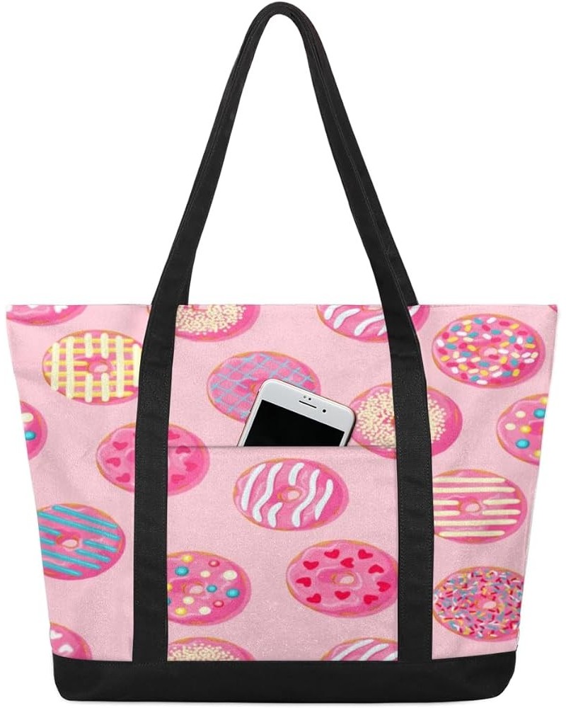 Tote Bag for Women Canvas Shoulder Bag Large Casual Handbag Lightweight Tote Bag with Zipper for Work Travel Shopping Donuts ...