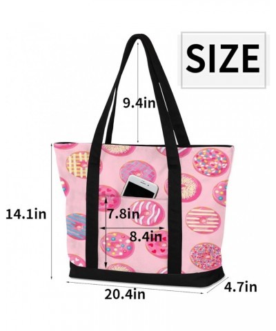 Tote Bag for Women Canvas Shoulder Bag Large Casual Handbag Lightweight Tote Bag with Zipper for Work Travel Shopping Donuts ...