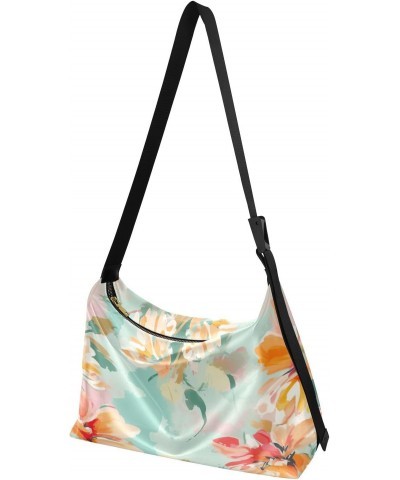 Floral Flowers Teal Hobo Shoulder Bag for Women Men PU Leather Crossbody Bag Slouchy Tote Handbags for Shopping Traveling Wor...