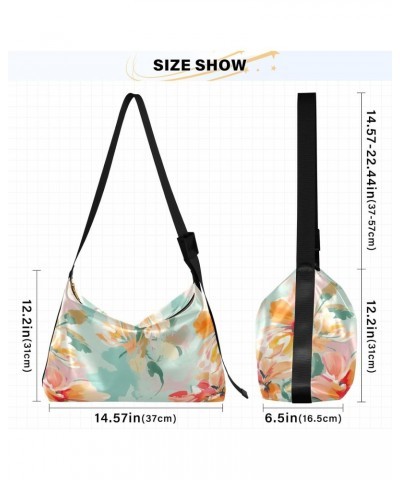 Floral Flowers Teal Hobo Shoulder Bag for Women Men PU Leather Crossbody Bag Slouchy Tote Handbags for Shopping Traveling Wor...