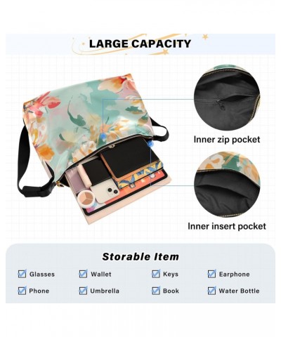 Floral Flowers Teal Hobo Shoulder Bag for Women Men PU Leather Crossbody Bag Slouchy Tote Handbags for Shopping Traveling Wor...