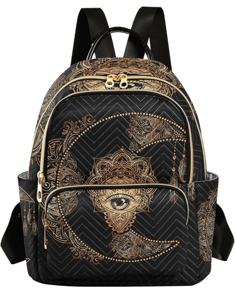 Feathers on Blue Dot Quilted Backpacks Woman Backpack Purse Small Travel Purse Boho Chic Golden Crescent Small $19.88 Backpacks