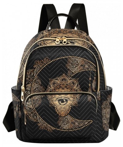 Feathers on Blue Dot Quilted Backpacks Woman Backpack Purse Small Travel Purse Boho Chic Golden Crescent Small $19.88 Backpacks