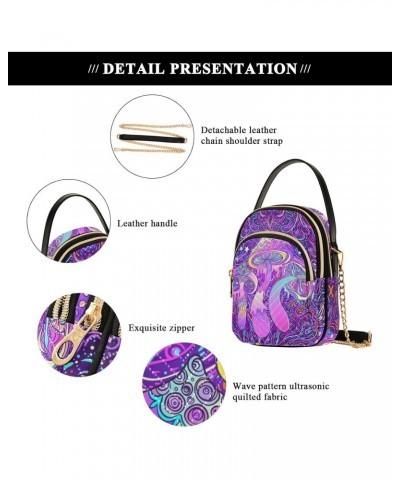 Magic Mushrooms Quilted Crossbody Bag for Women, Small Cell Phone Bag Shoulder Handbags Purse with Leather Strap $12.74 Cross...