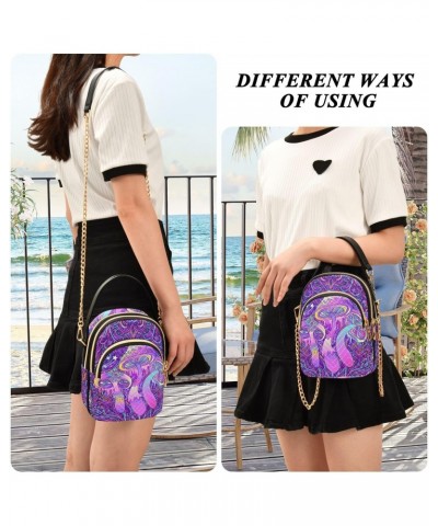 Magic Mushrooms Quilted Crossbody Bag for Women, Small Cell Phone Bag Shoulder Handbags Purse with Leather Strap $12.74 Cross...