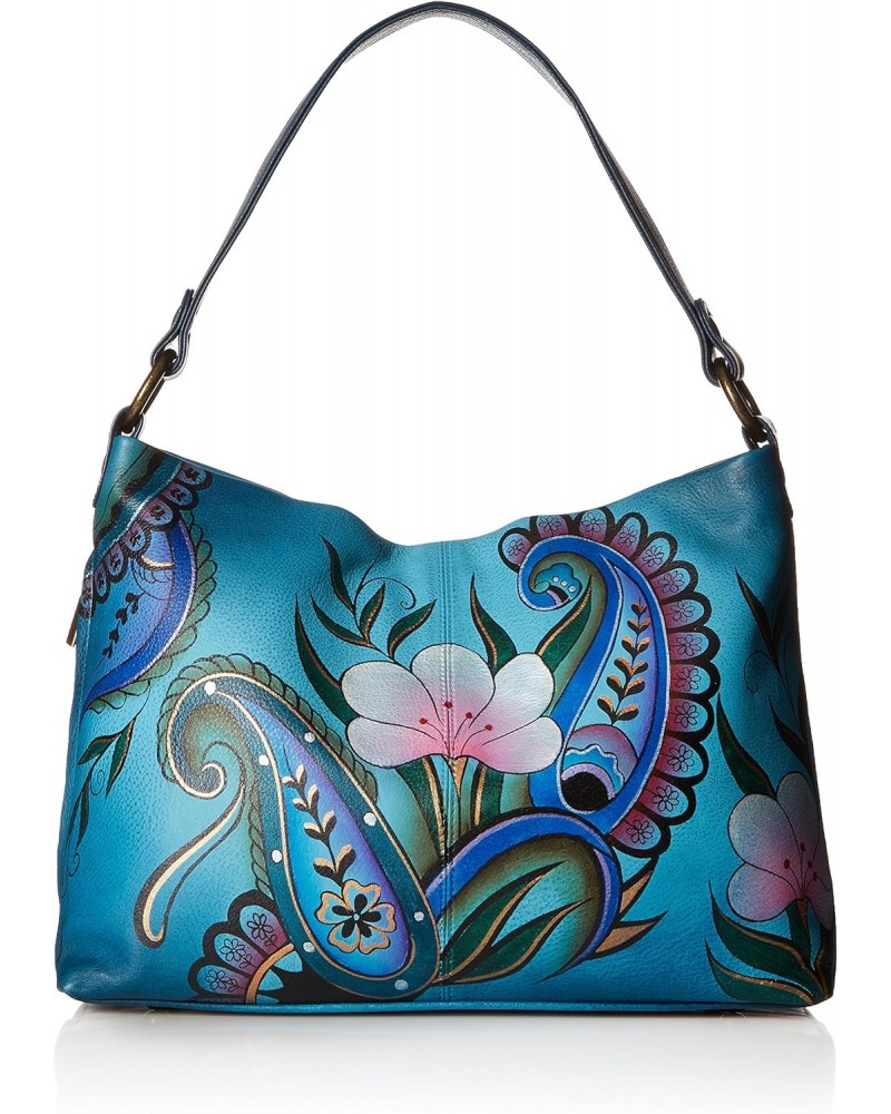 Hand Painted Leather Women's Large Shoulder HOBO, Denim Paisley Floral $60.65 Hobo Bags